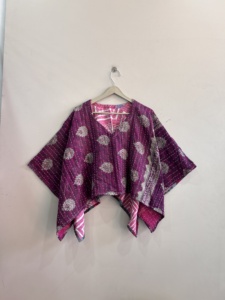 Oversized Handmade Tie Dye Kantha Stitched Top <b>Poncho</b> For Women Vintage Recycled Top - Product Image 2