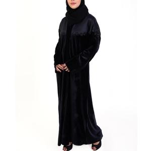 Abaya Premium pour Femme en Velours Polyester Style Turc, Couleur Unie, Manches Élastiques, Anti-statique, Respirante, Col Extensible dans les Quatre Sens - Product Image 2