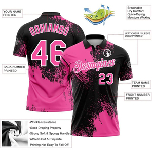 เสื้อโปโลกอล์ฟแบบยูนิเซ็กซ์ สั่งทำได้ พิมพ์ลายแบบซับลิเมชั่น แห้งเร็ว สำหรับผู้ชาย ผู้หญิง และเด็ก  ชุดกีฬา สีชมพู ดำ ดีไซน์สวย - Product Image 2