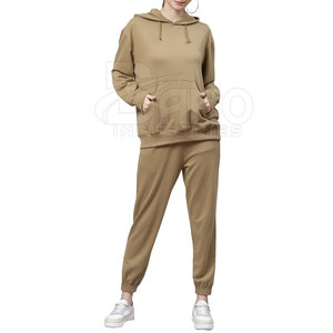 Survêtement d'hiver pour femmes de qualité supérieure Design décontracté en deux pièces avec tissu en toile à motif solide à manches longues - Product Image 1
