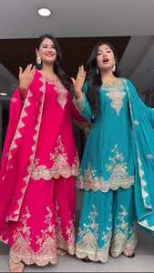 Ensemble Sharara Dupatta en Faux Georgette Vintage avec Broderie de Fil et Sequins pour Soirée - Product Image 3