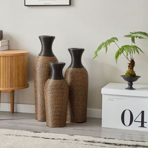 Juego de 3 Jarrones de Piso Clásicos en Beige y Negro con Soportes Altos Independientes para Flores Artificiales - Product Image 1