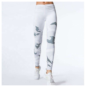 High Waist White Camouflage Print <b>Leggings</b> Full Length Stretchy Sporty Yoga Pants Women's Workout Wear - Product Image 2