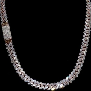 Hip Hop Handmade Rhodium Plated 925 <b>Sterling</b> <b>Silver</b> Moissanite Emerald Cut Cuban Link Iced Out Engagement <b>Chain</b> for <b>Men</b> Women - Product Image 1