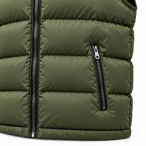 Mens Hooded Puffer Vest Windproof Winter Sleeveless Padded Jacket Olive Green Zipper Front <b>Quilted</b> <b>Waistcoat</b> - Product Image 4