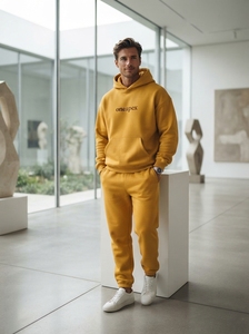 Men's Oversized <b>Yellow</b> <b>Hoodie</b> Tracksuit Set Heavyweight Cotton Jogger Sweat Suit Streetwear Custom Private Label - Product Image 5