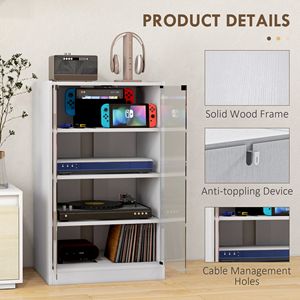 Mobiletto porta TV a 5 ripiani bianco anticato con ante in vetro temperato e ripiani regolabili per la gestione dei cavi - Product Image 6