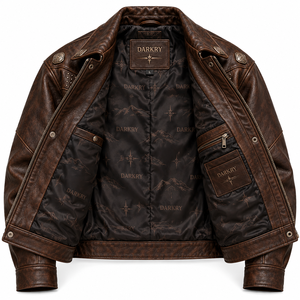 Chaqueta de Cuero con Tachuelas y Diseño Gráfico de Cuervo para Hombre, Chaqueta de Motero Estilo Western de Cuero Vacuno Marrón Oscuro Personalizada, Proveedor Directo de Fábrica - Product Image 5