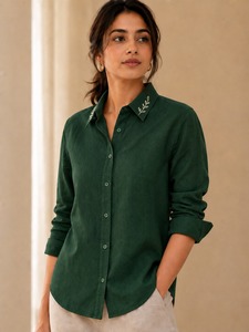 Camisa de Lino/Algodón para Hombre, Primavera, Lisa, Tejida, Cuello Clásico, Abotonada, Manga Larga, Blusa Informal para Uso Diario, 140g - Product Image 2