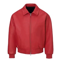 Blouson Bomber Moto en Cuir Véritable Rouge de Qualité Supérieure, Design Personnalisé, Long et Fin, Imperméable, Idéal pour l'Hiver – Vente Flash
