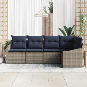 Ensemble de canapés de jardin en polyrotin gris 5 pièces avec coussins, mobilier d'extérieur au design contemporain - Product Image 5