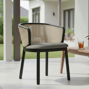 Chaises de salle à manger en rotin modernes et confortables avec structure en teck et tissu en velours pour la salle à manger extérieure, la maison et les restaurants d'hôtel - Product Image 1