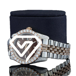 Reloj de Lujo con Esfera Marrón de 41 mm, Moissanita, Dos Tonos, Oro Rosa y Plata de Ley 925, con Indicador de Fecha - Product Image 5