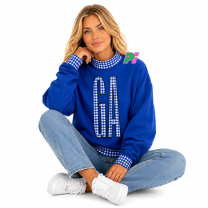 Sweat-shirt à col montant Georgia State avec lettrage et bordures à carreaux, sweat-shirt personnalisé à col montant GA, vêtement d'hiver - Product Image 5