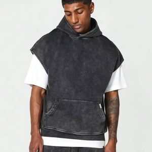 Sudadera con Capucha Casual de Moda para Hombre, Talla Grande, Juvenil, Lisa, Larga, sin Mangas, de Forro Polar, con Bolsillo, 100% Algodón, Invierno, Premium - Product Image 1