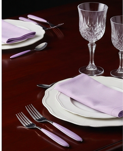 Ensemble de couverts en acier inoxydable avec poignées violettes, finition miroir, design minimaliste, compatible lave-vaisselle, pour les dîners de mariage - Product Image 4