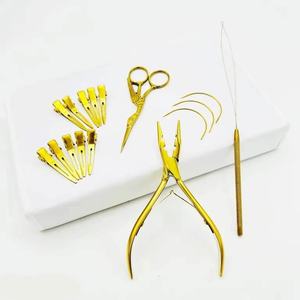 Kit d'outils professionnels en acier inoxydable pour extensions de cheveux en caoutchouc, comprenant des pinces à micro-anneaux, des ciseaux à effiler et une aiguille à boucle - Product Image 3
