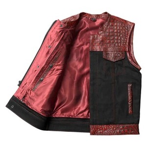 Gilet de motard en cuir rouge gaufré façon croco pour homme, gilet de moto avec compartiment dissimulé, gilet en cuir de vachette de qualité supérieure - Product Image 5