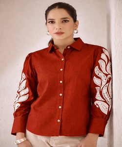 Kurta de Algodón Bordado para Mujer, Blusa con Botones, Estilo Étnico Informal, Secado Rápido, para Todas las Temporadas 84439-2 - Product Image 1
