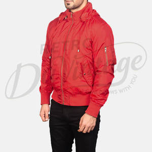 Blouson bomber léger rouge pour homme avec poche utilitaire sur la manche, poignets côtelés et fermeture éclair intégrale, coupe-vent décontracté - Product Image 5