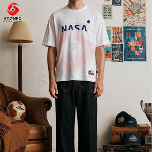 เสื้อยืดคอตตอนสีเขียวมิ้นท์ทรงโอเวอร์ไซส์สำหรับผู้ชาย พิมพ์ลายโลโก้ด้านหน้า คุณภาพสูง - Product Image 3