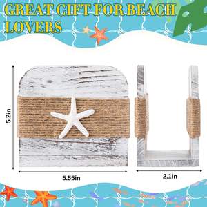 Porte-serviettes en bois naturel, style ferme, distributeur de mouchoirs vertical en bois pour cuisine, salle à manger, table, style plage - Product Image 4