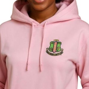 Sudadera con Capucha Rosa Claro AKA, Escudo Verde Bordado, Sudadera de Forro Polar Unisex, Ropa de Hermandad Griega, OEM ODM - Product Image 4