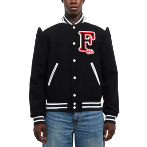 OEM Luxury Real Leather Sleeve Varsity Jacket Men’s Heavyweight Wool Baseball Jacket Custom Chenille Patch Letterman Coat - Product Image 1