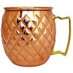 Mug Moscow Mule en cuivre pur à motif ananas diamanté, avec poignée en laiton, pour cocktails, en gros - Product Image 1