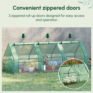 Mini serre portable pour jardin extérieur 9 x 3 x 3 avec grandes portes zippées et couverture UV/PE verte - Product Image 4