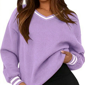 Sudadera Unisex con Cuello en V, Oversize, 100% Algodón Ecológico, Transpirable, Tejida, Informal para Mujer, Color Liso - Product Image 3