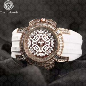 Charm_Jewells Montre de luxe en acier inoxydable, boîtier rond de 42 mm, quartz analogique, cristal saphir, bracelet en silicone, unisexe - Product Image 1