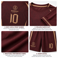 Tenue de football personnalisée bordeaux et or, maillot, short et chaussettes de qualité supérieure, sublimés, antibactériens, séchage rapide, pour équipes de football