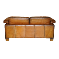 2-Sitzer Sofa Klassisches Braunes Echtleder Chesterfield Flügelsofa mit Tief Geknöpfter Rückenlehne, Abgerundeten Armlehnen und Massivholzbeinen