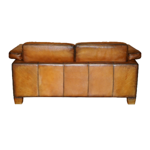Sofá de 2 Plazas Clásico Marrón de Cuero Genuino Chesterfield con Sillón de Orejas, Respaldo Acolchado con Botones Profundos, Brazos Enrollados y Patas de Madera Maciza - Product Image 3