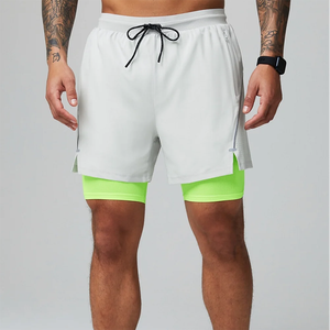 Customized High Elastic Split Hem Two-in-one Oxford Fabric Breathable Quick Dry Eco-Friendly Men's Sports Shorts - Product Image 2