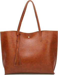 Bolso de Mano Grande de Cuero Genuino para Mujer, Elegante Bolso de Hombro con Aspecto Desgastado, Dos Asas Colgantes - Product Image 4
