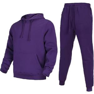 Conjunto Deportivo Morado para Hombre con Capucha, Sudadera y Pantalones de Manga Larga, Color Sólido, Casual, 100% Algodón, Transpirable, Corte Regular, Otoño - Product Image 2