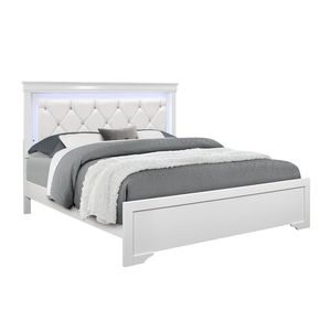 Letto King Size Bianco con Illuminazione LED e Testiera Imbottita Stile Shaker - Product Image 2