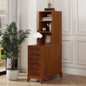 <b>Walnut</b> Bedroom Corner Side Table with 2 Open <b>Shelves</b> & 3 Drawers Tall End Table with Expected Arrival Date - Product Image 1