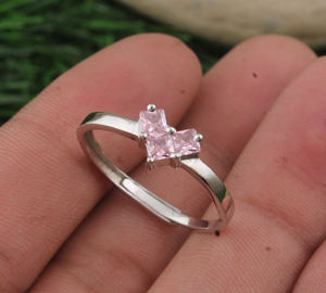 Bague en argent sterling 925 avec zircone cubique rose de qualité 5A, coupe brillante, bague de promesse Sakura, bijoux de luxe pour mariage et fête - Product Image 3