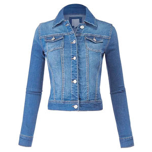 Veste en jean bleu en coton pour femme, personnalisable, réversible, de haute qualité, pour l'extérieur, finition vintage délavée - Product Image 1
