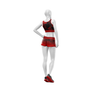 Conjunto Deportivo Personalizable para Mujer, Top Deportivo con Espalda Cruzada Estampado en Rojo y Negro con Pantalones Cortos a Juego, Transpirable, de Spandex y Poliéster - Product Image 2