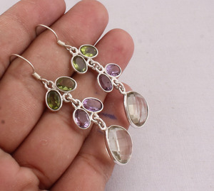 925 Sterling <b>Silver</b> Multi-Gemstone <b>Earrings</b> Handmade Mixed Natural Stone Jewelry Colorful <b>Dangle</b> Drop <b>Earrings</b> Wholesale - Product Image 4