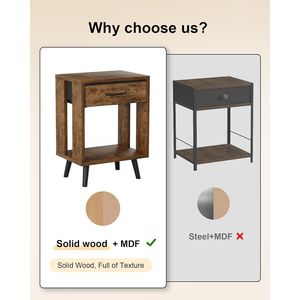 Dark Rustic Brown Bedroom <b>Side</b> Tables Set of 2 Nightstands with Fabric Drawers and Open Shelves Bedside Table Nightstands - Product Image 2