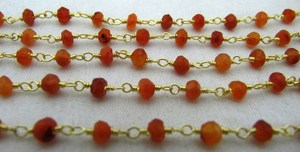 Brass Natural Carnelian Rondelle Faceted Beaded 3-4mm Size <b>Rosary</b> Chain Wholesale Prices Handmade Gemstone Per Foot - Product Image 3