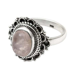 925 Sterling Silver Boho Handmade <b>Ring</b> Natural Oval Cut Rose <b>Quartz</b> Gemstone Jewelry Perfect Gift For Her Birthday & Anniversary - Product Image 1