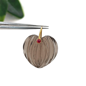 Colgante de Cuarzo Ahumado con Tallado de Calabaza, Colgante de Cuarzo Ahumado con Tallado de Corazón Chapado en Oro, Colgante de Corazón Tallado, Mayorista - Product Image 1