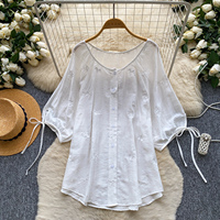 Blusas Elegantes de Verano de Manga Corta para Mujer, Camisas Sólidas con Manga Farol, Tops Elegantes para Dama, Ropa al por Mayor para Mujer
