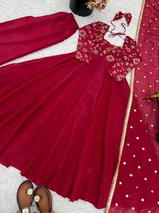 Elegant <b>Red</b> Anarkali Suit for Women – Designer Flared Ethnic Gown with Embroidered Dupatta | Festive Party Wear - Product Image 6